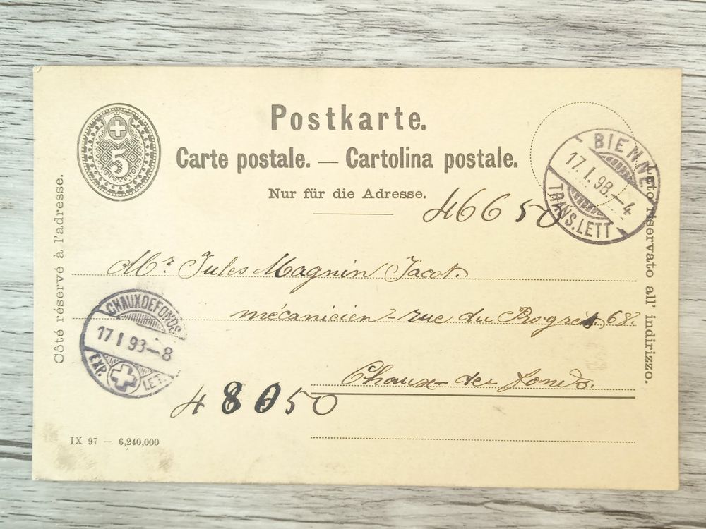 SR5 Carte Postale Suisse 1898 (Gebraucht) in Cousset für CHF 0.65 – mit ...