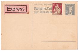 Vorfrankatur auf Antwort-PK 7 1/2c + Express-Kleber –107,5c