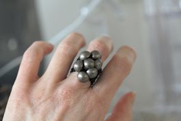 🟢 pièce unique bague fantaisie noir métal  Handmade Ring 55