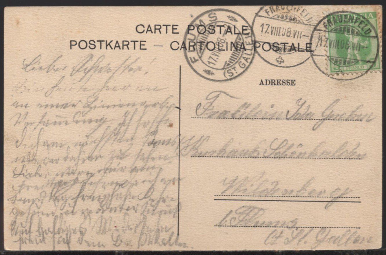 Ansichtskarten: ZÜRICH - Post und Stadthaus  1908 – Gebraucht aus Aarau von kufi44 1