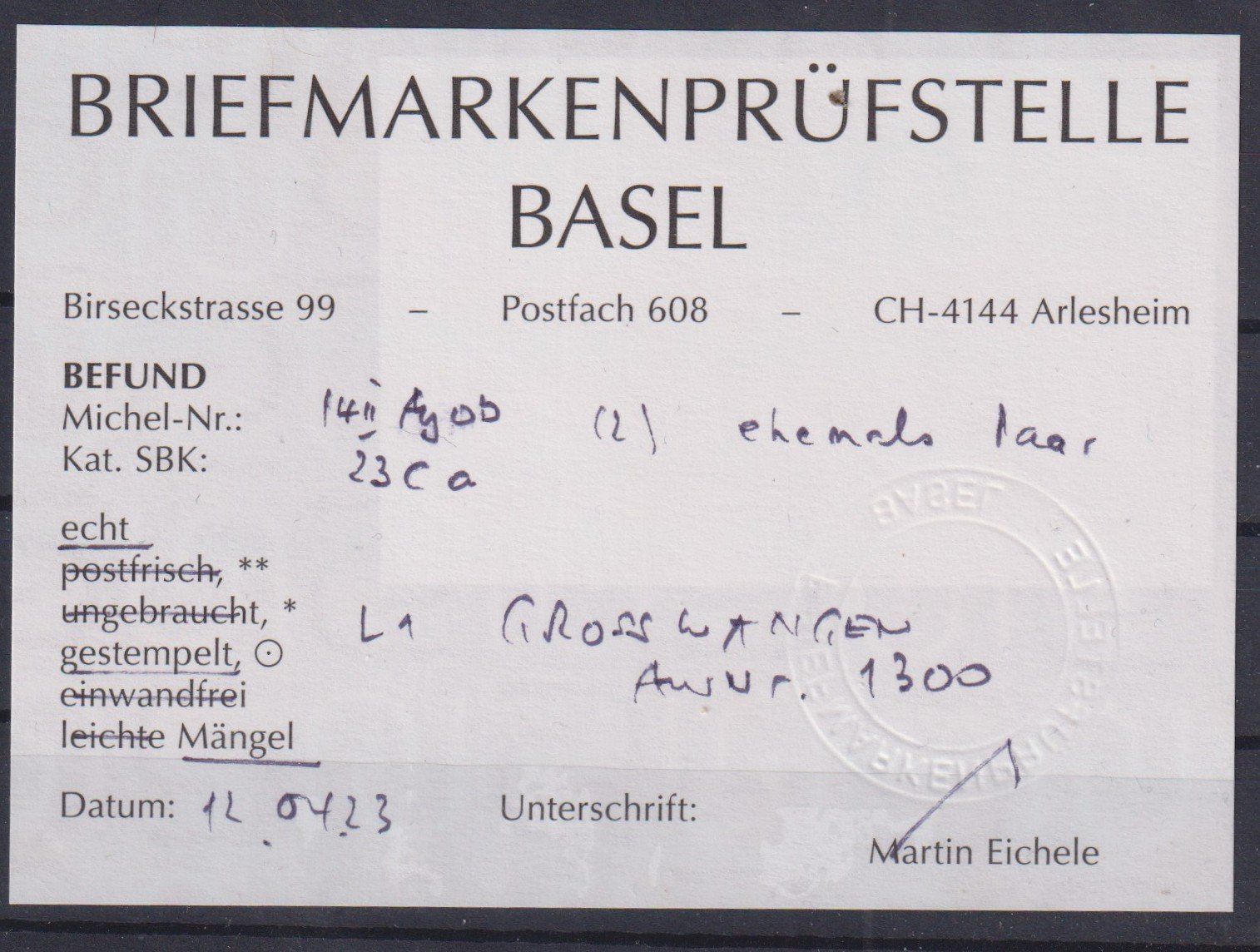Tutti i francobolli: Strubel 23Ca, Stabstempel, SBK 300.-++ – Usato da Samnaun-Compatsch venduto da Marken-Murk 2
