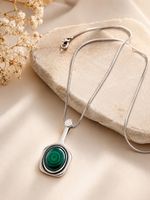Vintage 925 Sterling Silber Malachit Anhänger massiv Collier