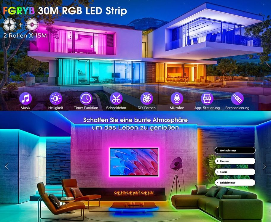 LED Strip 30m Bluetooth LED Streifen RGB Farbwechsel Musik