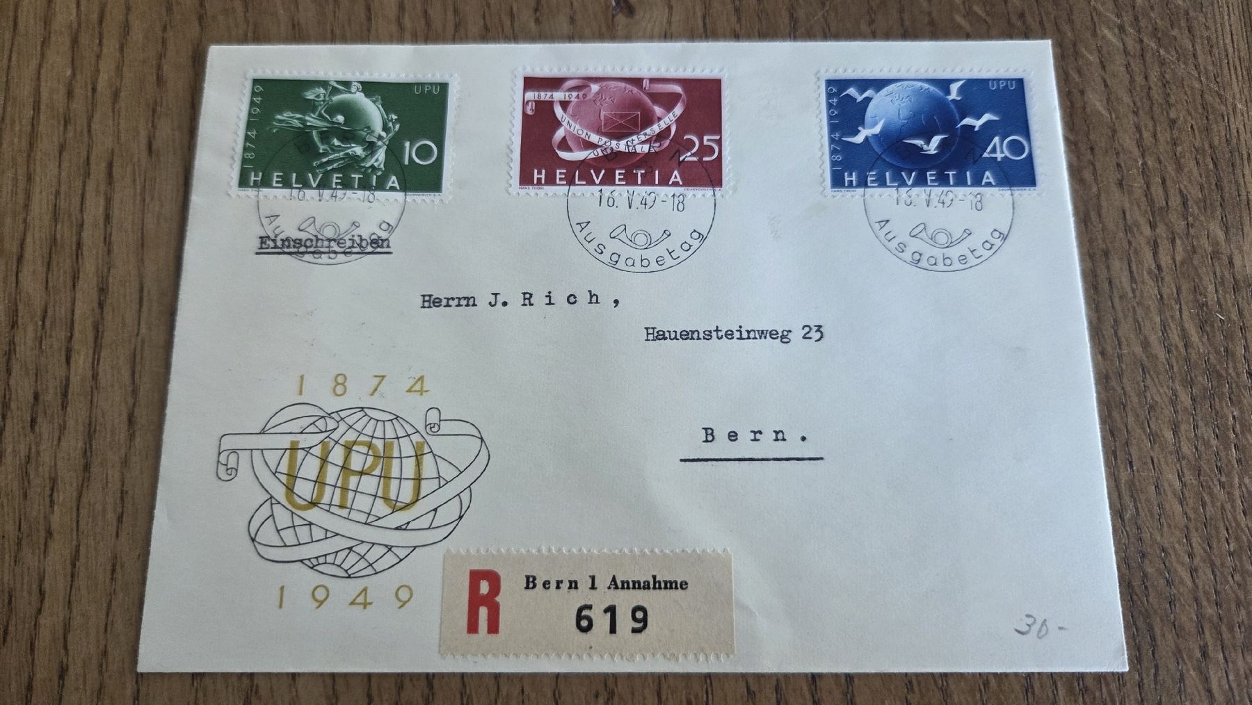 Tous les timbres: 1949  FDC UPU  Bern – D'occasion à Arni AG par Moth68