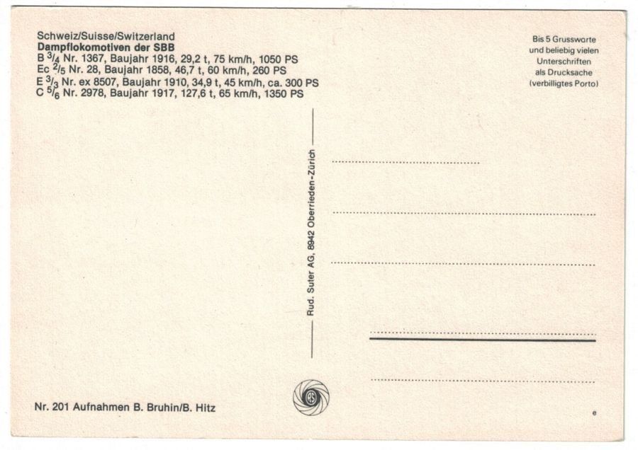 Cartoline postali: SBB-Dampflokomotiven, um 1980 – Usato da Frauenfeld venduto da POML 1