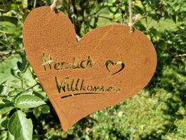 Herz Hänger "Herzlich Willkommen" Rost 20 cm Metall