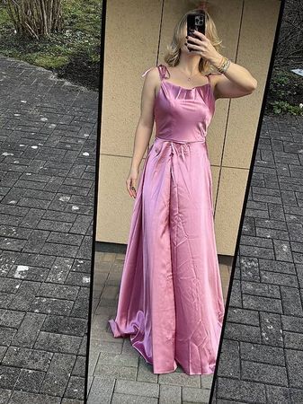 Abendkleid Satin Pink Träger Langes Kleid