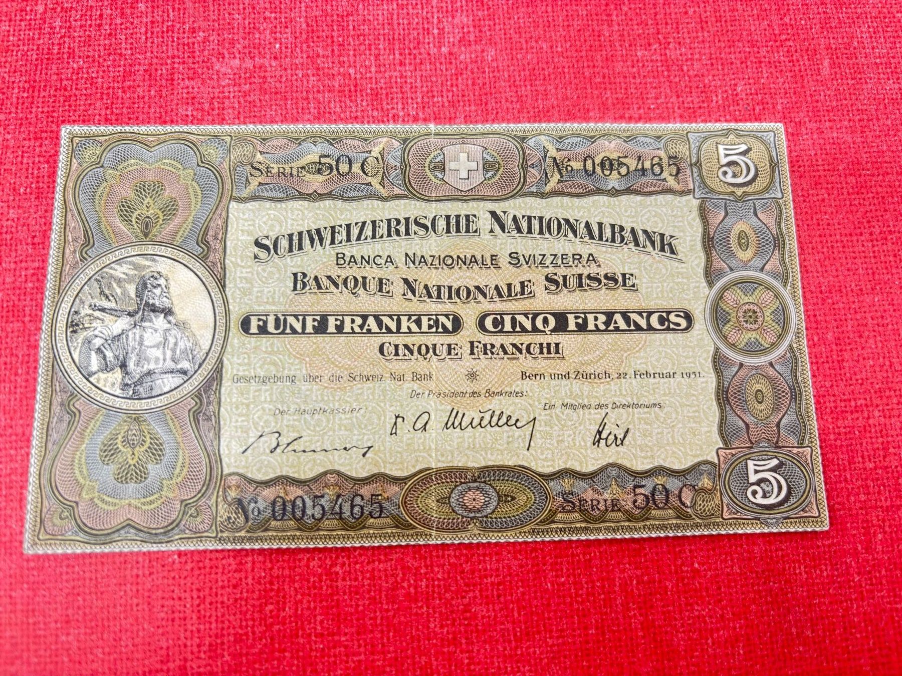 Billets de banque: 5 Franken Banknote 1951 wenig gebraucht – D'occasion à Ormalingen par digital09
