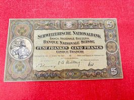5 Franken Banknote 1951 wenig gebraucht