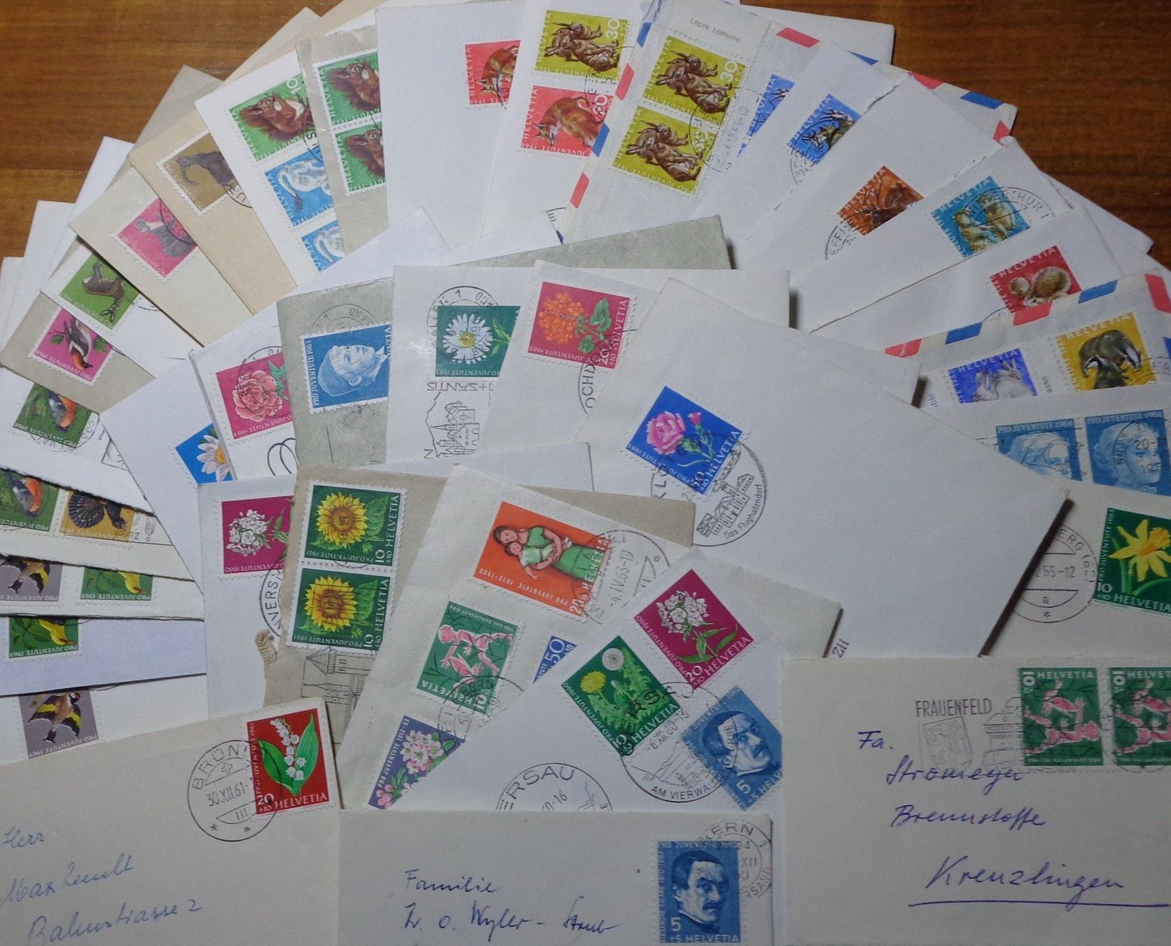 Alle Briefmarken: Pro Juventute 34 Bedarfsbriefe 1960 - 1969 – Gebraucht aus Bürglen TG von StampGraf