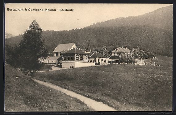 Cartoline postali: St. Moritz, Blick auf Restaurant-Confise – Usato da Berlin venduto da bartko-reher