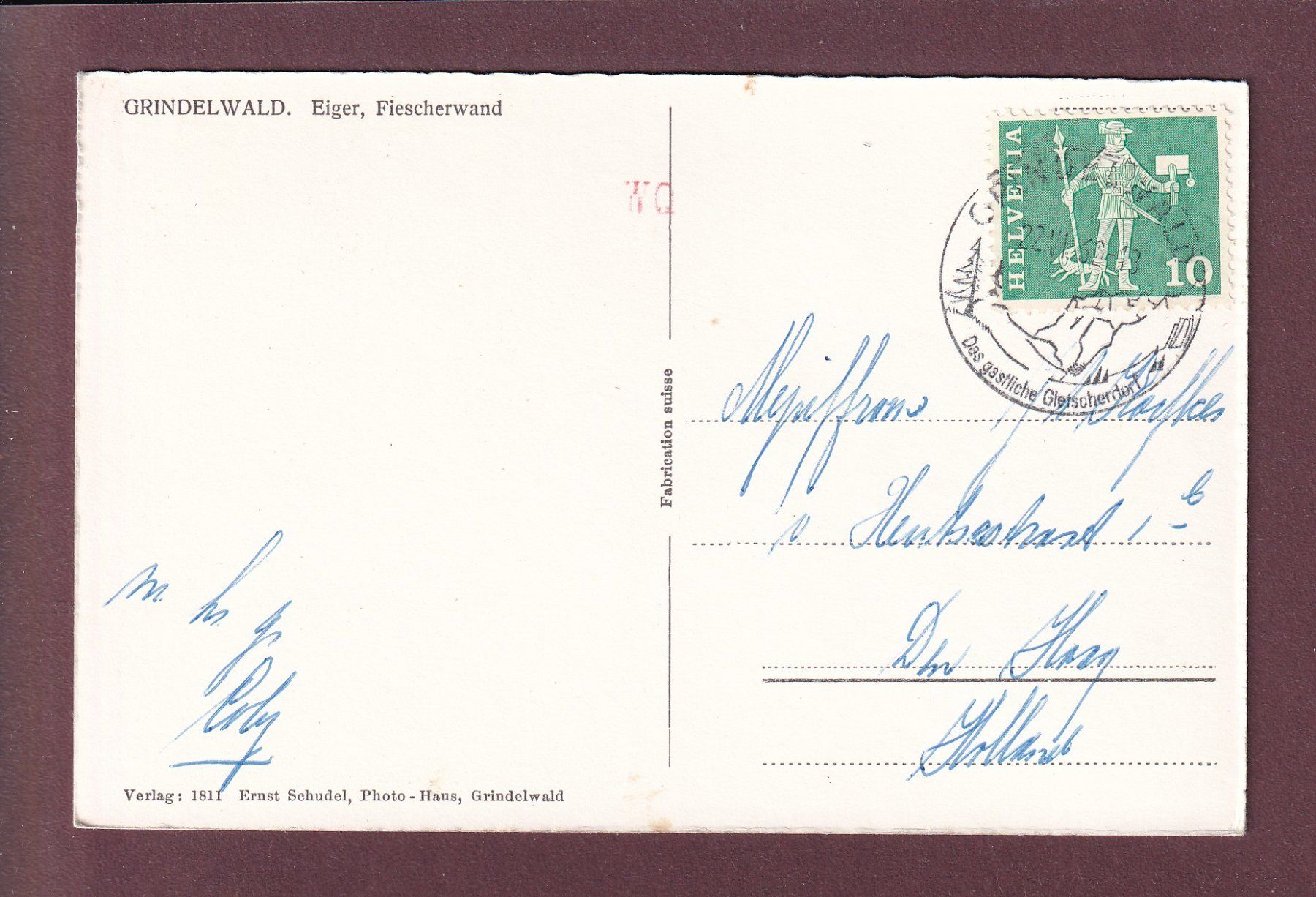 Cartoline postali: GRINDELWALD - Eiger - Fiescherwand - 1962 – Usato da Pully venduto da nicecards 1