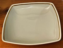 Schale Langenthal Porzellan Seladon 1953 eckig Dekor Gold