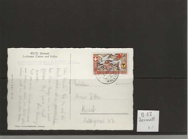 Cartes postales: timbre carte postale Zermatt avec B13 – D'occasion à Sorvilier par carose01