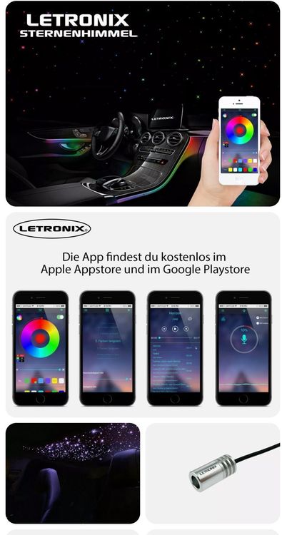 LETRONIX RGB LED Fußraumbeleuchtung Module 2er Set mit Bluetooth App  Steuerung