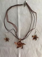 Set No7: Kette + Ohrhänger braun  Neu