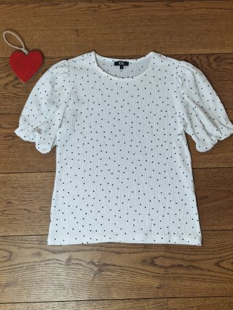 Damen T-Shirt C&A weiss gepunktet Grösse S top Zustand