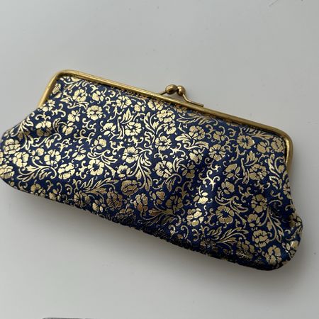 Pochette de soirée bleue et dorée florale vintage 