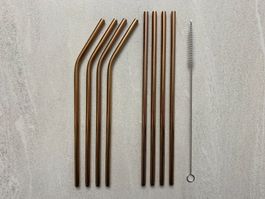 Edelstahl Strohhalme gebogen und gerade 8 Stück bronze