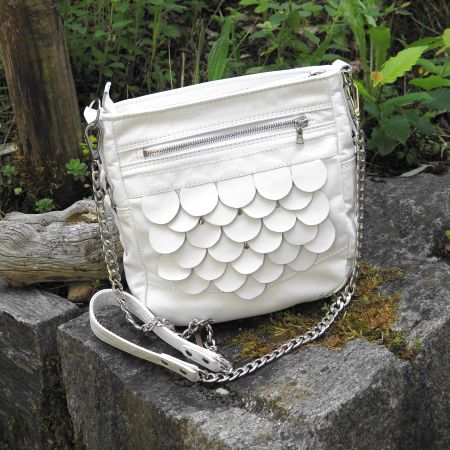 weisse Handtasche Damen, Leder, Umhängetasche Pferdeleder