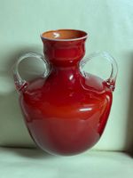 Rote Glasvase mit Henkel, Herbst Dekoration, Top Zustand