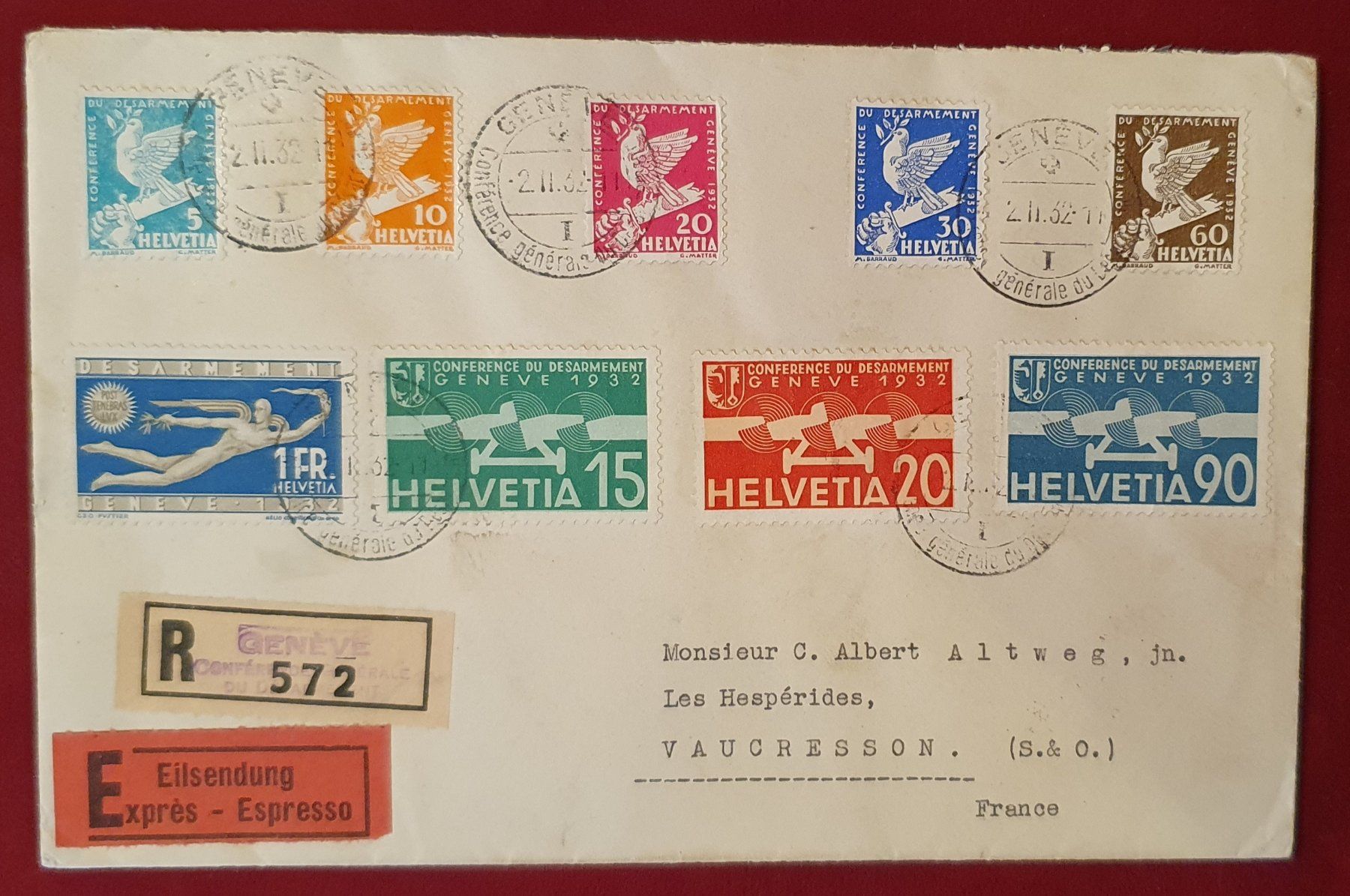 Tutti i francobolli: 1932 R- Ersttagbrief SBK: 300.- – Usato da Kreuzlingen venduto da Rschweiz1