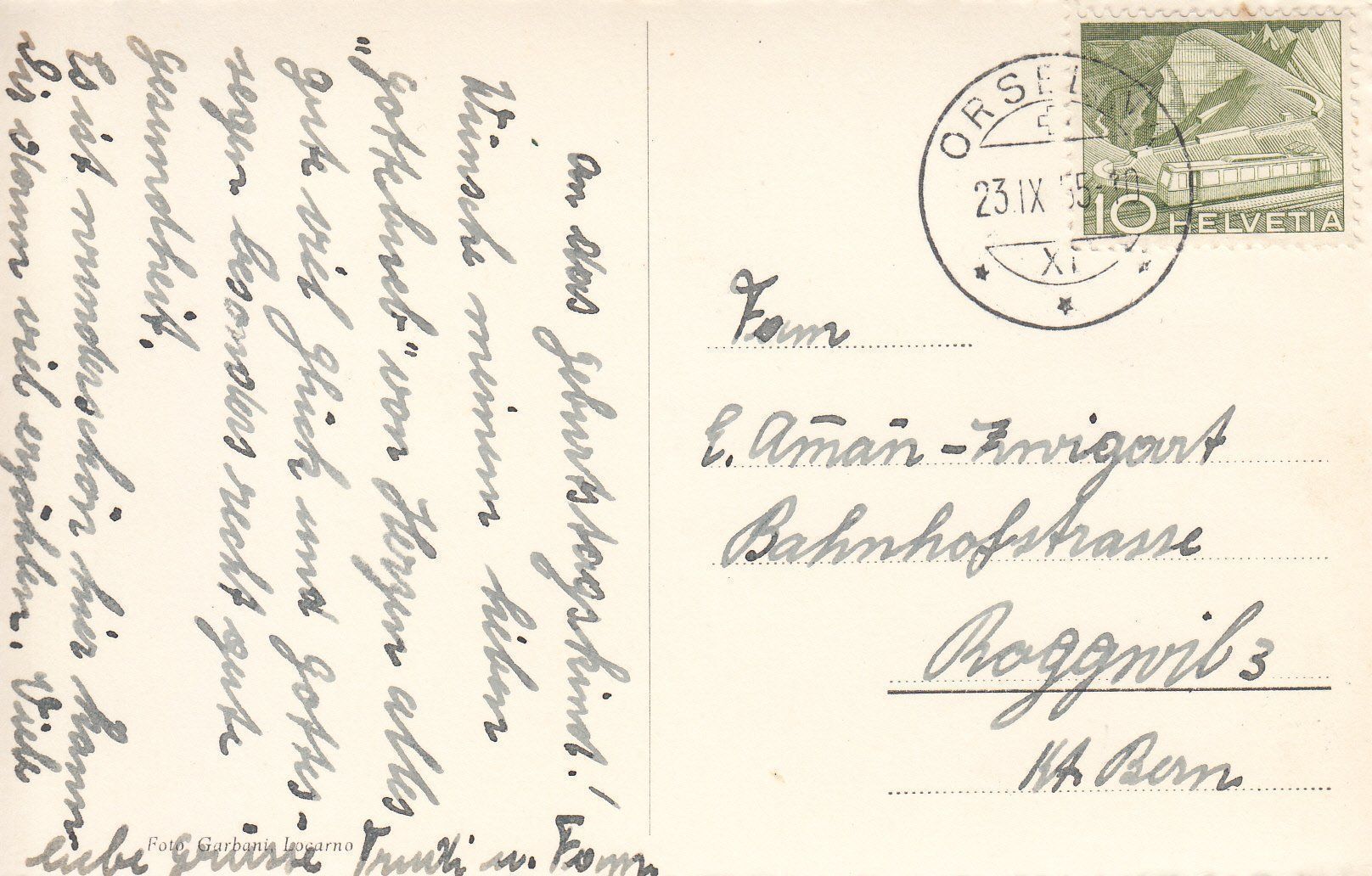 Cartoline postali: Orselina 1955 – Usato da Bürglen TG venduto da StampGraf 1
