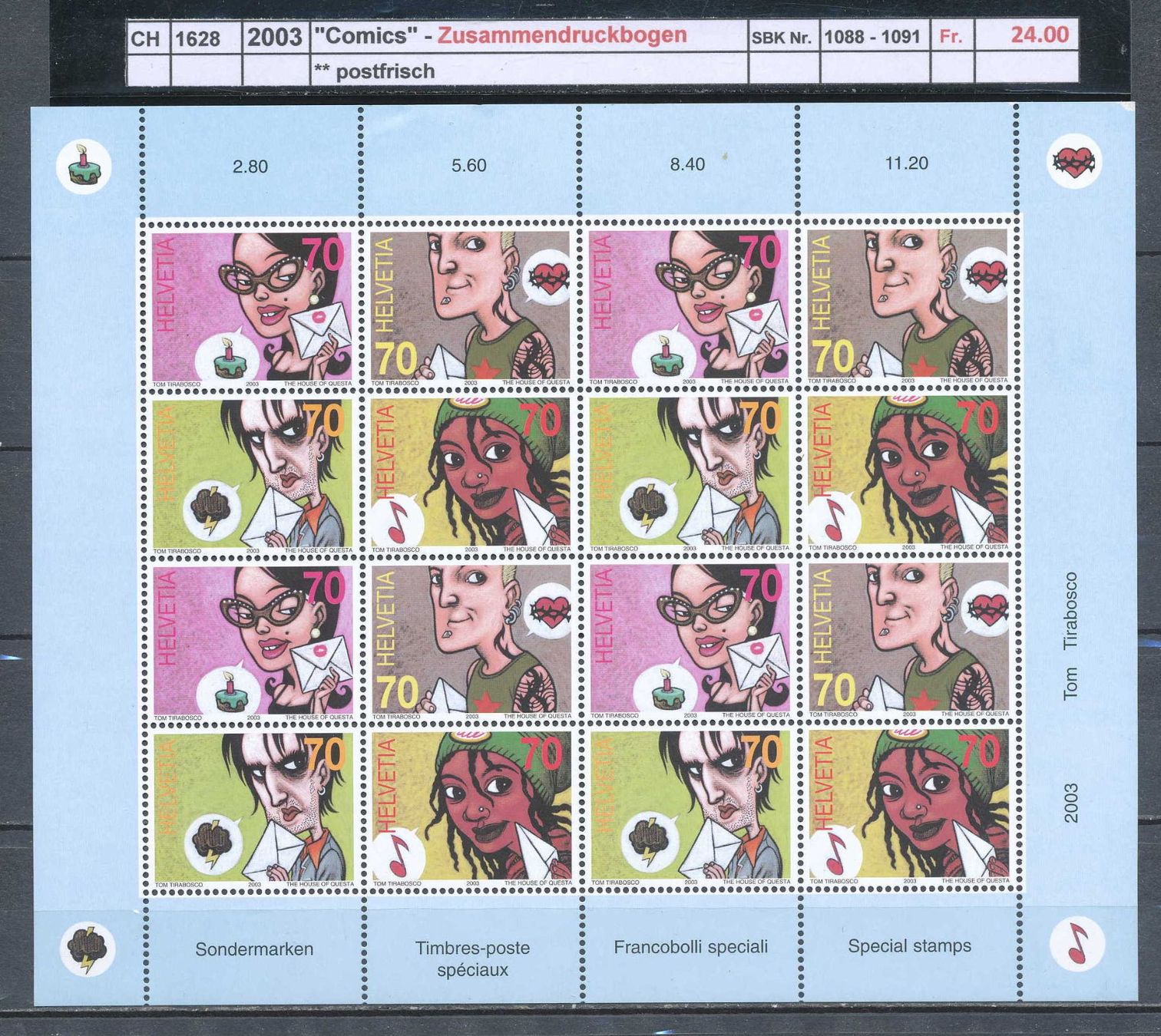 Tutti i francobolli: 2003 "Comics" - Zusammendruckbogen, ** postfrisch – Nuovo (secondo la descrizione) da Winterthur venduto da Zupogeru