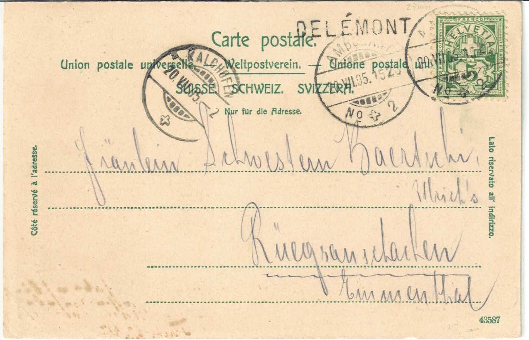 Cartoline postali: Delemont - Vue generale - coloriert – Usato da Ettingen venduto da Kartenplanet 1