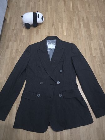 Moschino Jeans Blazer, Size 44, Black, Cloud Print Lining