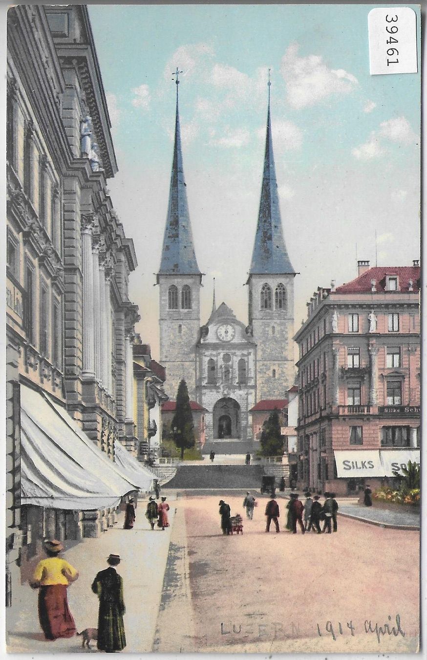 Cartoline postali: Luzern - Hofkirche - animee belebt - Litho – Usato da Ettingen venduto da Kartenplanet