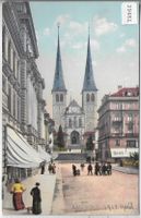 Luzern - Hofkirche - animee belebt - Litho