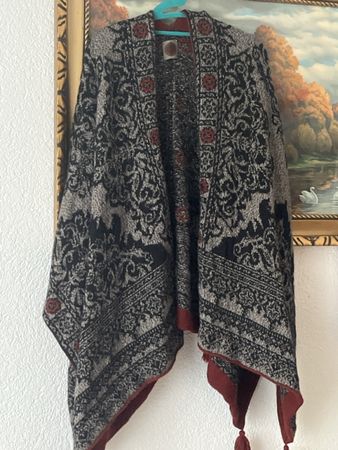 Alpaka💯Unikat Poncho Neuewertig Frisch Gereinigt Gr1(K5