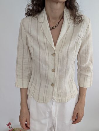 Sommerlicher Leinenblazer, beige gestreift, Gr. 36