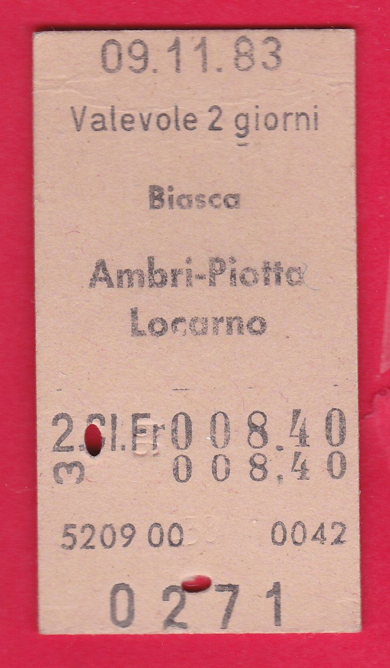 Tickets: KARTON BILLETT, BIASCA - LOCARNO, 2.KLASSE, EINFACH – Gebraucht aus Oberrieden von Gebirgsstelze