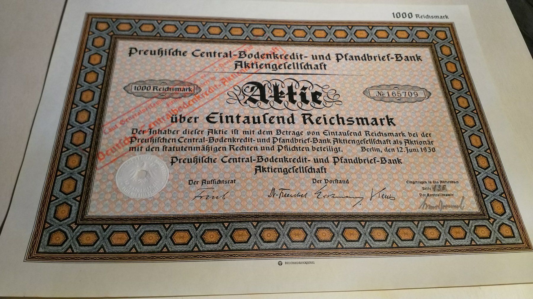 Dokumente: Aktie aus dem Jahre 1930 – Gebraucht aus Seuzach von AudiC4
