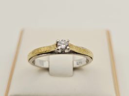 Gold Ring Brillant 14KT Bicolor 585 Gold 0.10 ct  Gr 55