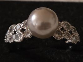 Bague avec perle et cristaux argentée taille 52-53 ☆☆☆○○○●●●
