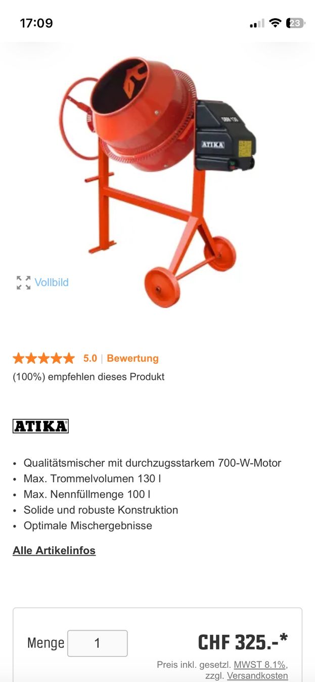 Tutte le macchine: Elektrischer Betonmischer – Nuovo (secondo la descrizione) da Degersheim venduto da 19saemi96 2