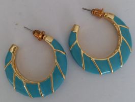 EMAILE VINTAGE OHRSTEKER TÜRKIS FARBE UND VERGOLDET