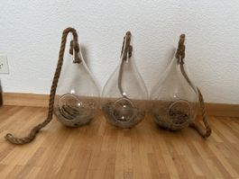 Hanging glass terrarium with rope set of 5