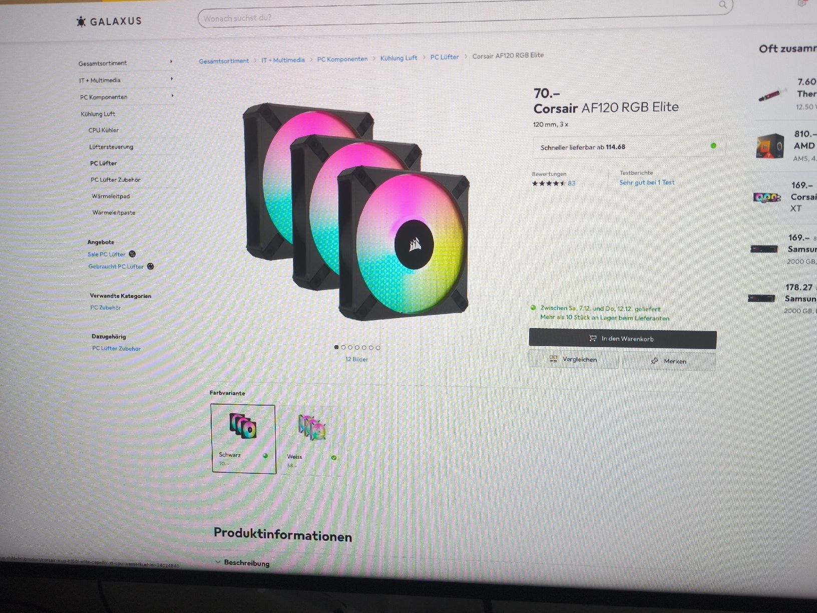 Corsair PCs: corsair AF120 RGB elite + iCUE lighting node core controller – Neu (gemäss Beschreibung) aus St. Gallen von  3