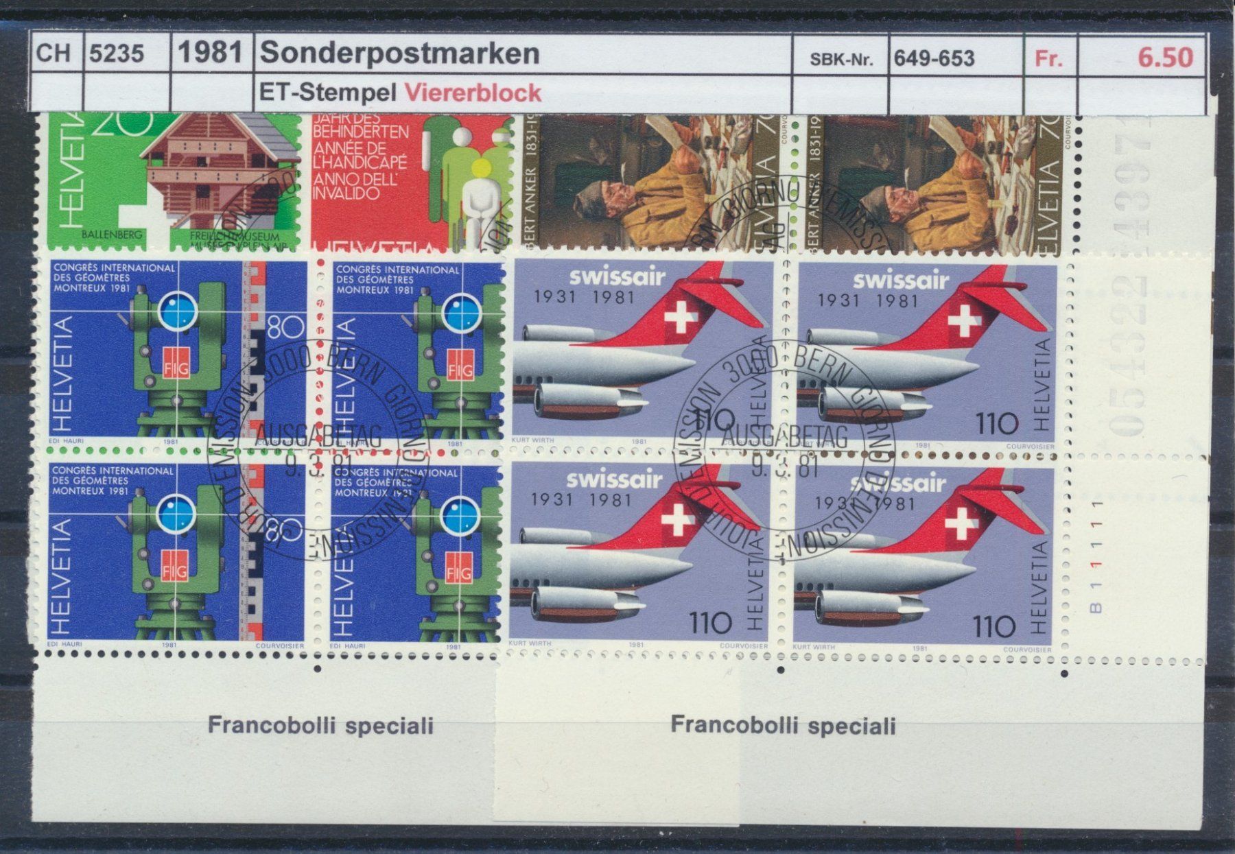 Tutti i francobolli: 1981 "Sonderpostmarken", Viererblock, ET - Stempel – Usato da Winterthur venduto da Zupogeru