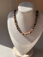 S925 Natürlicher Edelstein Kette Goldener Mondstein Obsidian