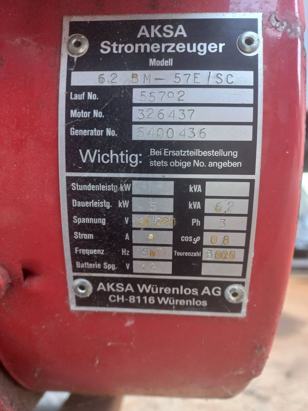 Generatori di corrente: Stromgenerator AKSA 220 / 380 V Notstromgenerator Generator – Usato da DULLIKEN venduto da Lerchclassicdulliken 5