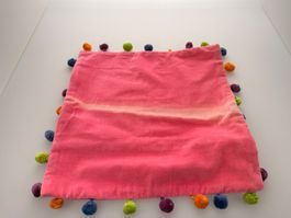 Kissenbezug Pink mit bunten Bommeln guter Zustand 40x40cm