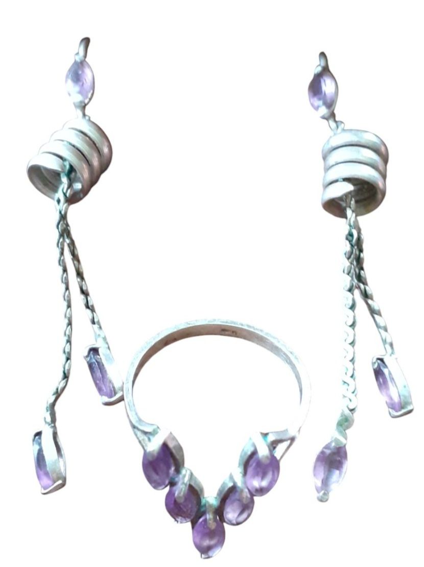 Boucles d'oreille: Ohrstecker + Ring Amethyst Silber 1950er – D'occasion à Mörschwil par wunderkiste44