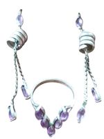 Ohrstecker + Ring Amethyst Silber 1950er