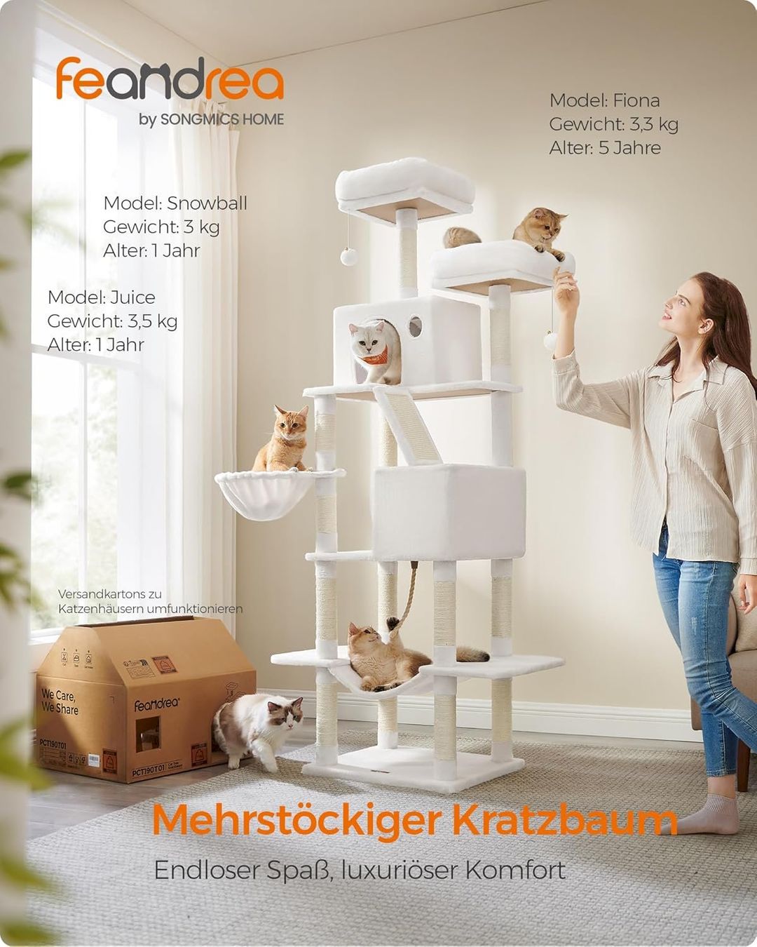 Arbres à chats: FEANDREA XL-Katzenbaum 206 cm Cremeweiß – Neuf avec emballage d'origine à Bottighofen par zaap 2