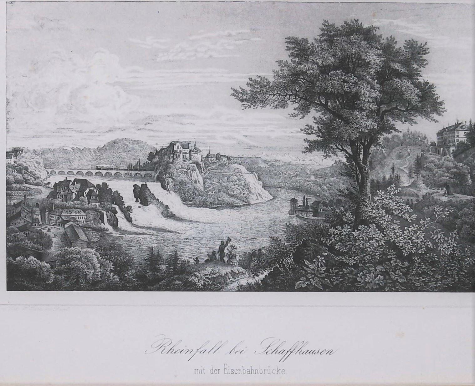 Stiche: Rheinfall Eisenbahn Litho von Deck selten – Gebraucht aus Rafz von Helvet32 1